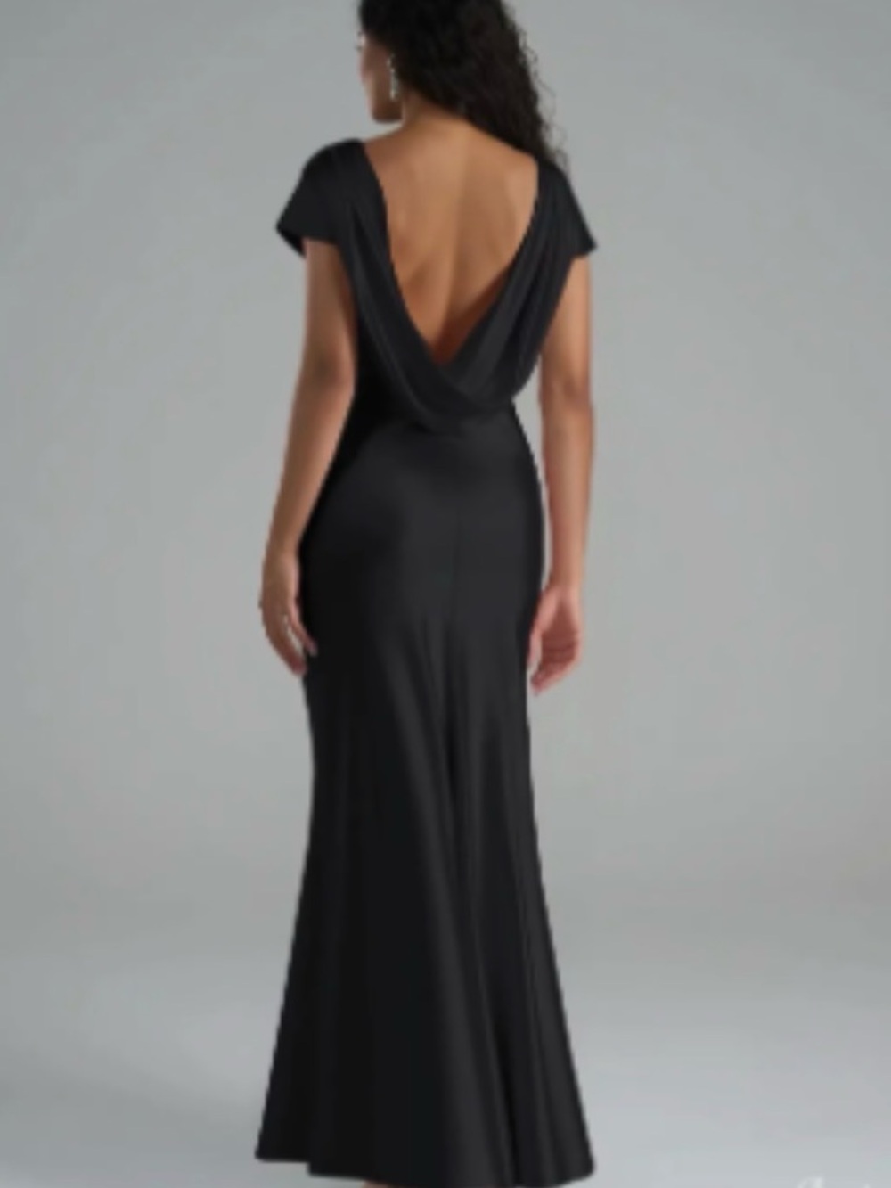 Black Backless Draped Evening Gown